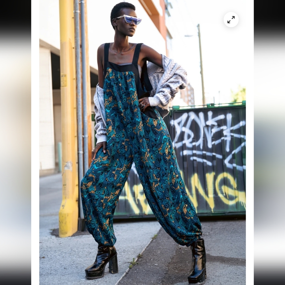Kate Hewko Paisley Printed Blue Overalls Size OS